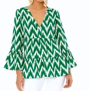 Tuckernuck Pomander Place Ikat Kenzo V-Neck Peasant Tiered Flutter Sleeve Top S